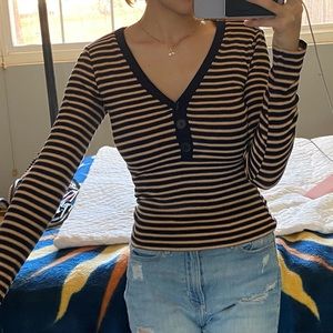 Forever 21 Striped Button Long Sleeve